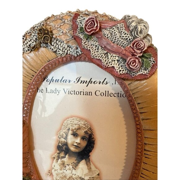 Vtg 1999 Popular Imports 3D Pink Hand Painted Lady Victorian Oval Picture Frame - Picture 3 of 12